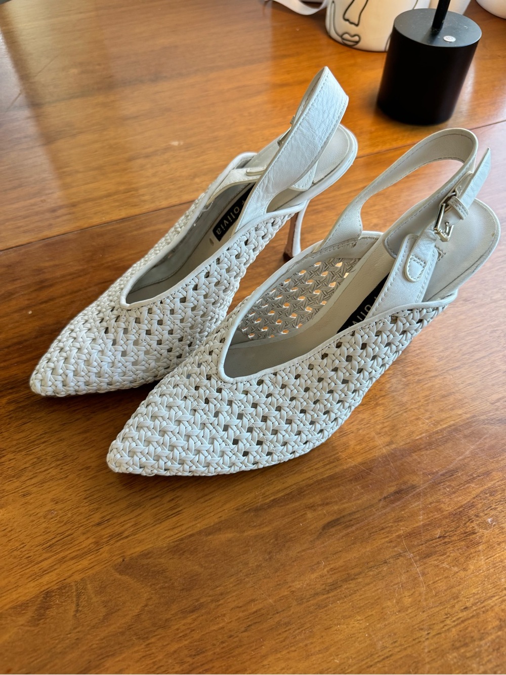 Alice & Olivia White Woven Slingback Pointed-Toe Flats